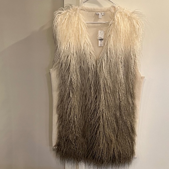 New York & Company Jackets & Blazers - New with Tags New York & Company Ombre Grey and Cream Faux Fur Sweater Vest